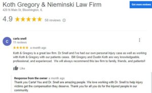 Koth Gregory & Nieminski Google reviews from personal injury clients